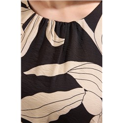 Siyah-Beyaz Çiçekli Kolsuz Shift Mini Büyük Beden Elbise TBBSS25AH00070