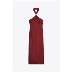 LINEN BLEND HALTER MIDI DRESS