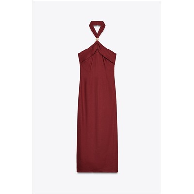 LINEN BLEND HALTER MIDI DRESS