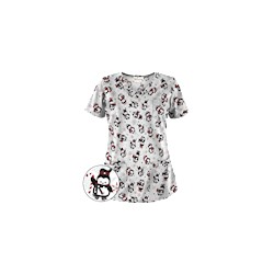 UA Penguin Holiday White Print Scrub Top