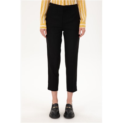 Kadın Siyah Carrot High Waist Fit Kanvas Pantolon