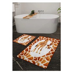 Pilloveland Kaymaz Taban Yıkanabilir 2’li Banyo Paspası - Zürafa Desenli 60*100 Cm - 50*60 Cm BM0031