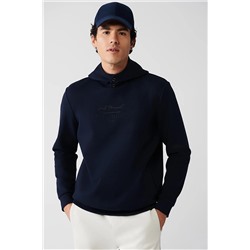 Avva Erkek Lacivert Interlok Kumaş Kapüşonlu Yaka Yazı Baskılı Standart Fit Normal Kesim Sweatshirt A32y1 A32Y1235