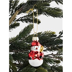 Игрушка елочная, 4 см, стекло, красная, Снеговик, New year