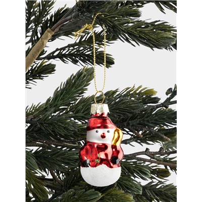 Игрушка елочная, 4 см, стекло, красная, Снеговик, New year