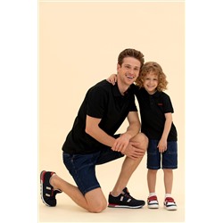 Erkek Siyah Basic Polo Yaka Tişört