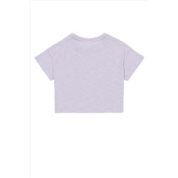Kız Çocuk Lila Bisiklet Yaka Crop Tişört
