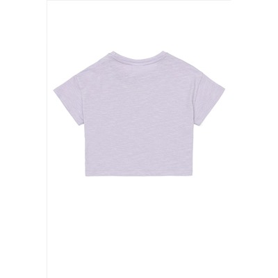 Kız Çocuk Lila Bisiklet Yaka Crop Tişört
