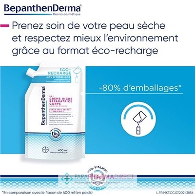 BepanthenDerma Crème Riche Réparatrice Corps 400 ml ECO-RECHARGE