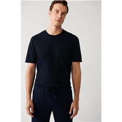Lacivert Bisiklet Yaka Pamuklu Regular Fit Standart Kesim İnce Triko T-Shirt