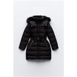 HOODED PUFFER DOWN JACKET WITH FAUX FUR