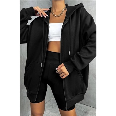 pandyKapüşonlu Fermuarlı Oversize Mevsimlik Unisex Sweatshirt