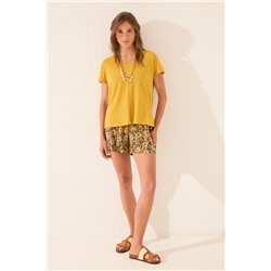 Camiseta manga corta canalé lurex dorado