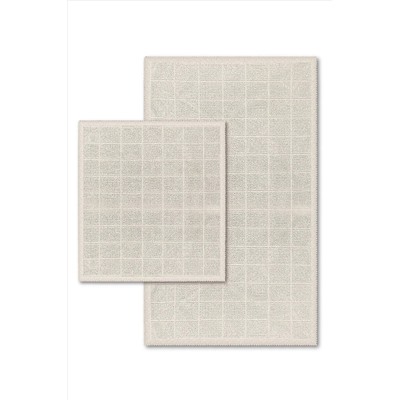 Bluenity Basic Grid Doğal Pamuklu 2'li Banyo Kilimi 60X100+50X60 Cm - Ekru 101.200.01.206.01.01