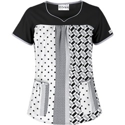 UA Retro Rhapsody White Sweetheart Yoke Scrub Top