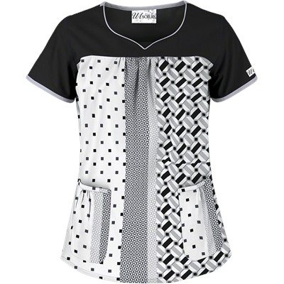 UA Retro Rhapsody White Sweetheart Yoke Scrub Top