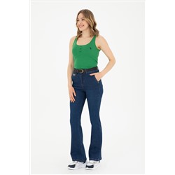 Kadın Mavi Slim Flare Fit Jean Pantolon