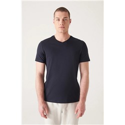 Avva Erkek Lacivert %100 Pamuk V Yaka Standart Fit Normal Kesim T-shirt E001001