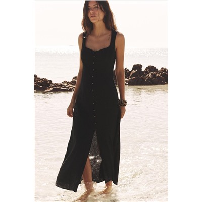 LINEN BLEND MIDI DRESS