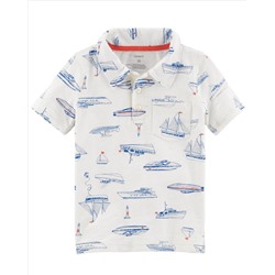 Boat Print Slub Jersey Polo