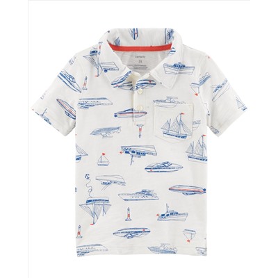 Boat Print Slub Jersey Polo