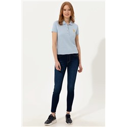 Kadın Açık Mavi Basic Polo Yaka Tişört