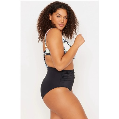Siyah Yüksek Bel Korseli Büzgü Detaylı Toparlayıcı Büyük Beden Bikini Altı TBBSS23CR00001