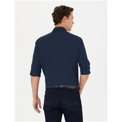 Lacivert Slim Fit Uzun Kollu Basic Gömlek