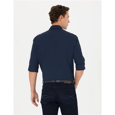 Lacivert Slim Fit Uzun Kollu Basic Gömlek