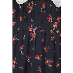 Çok Renkli Çiçekli Poplin %100 Pamuk Bebe Yaka Midi Dokuma Büyük Beden Elbise TBBSS25AH00158
