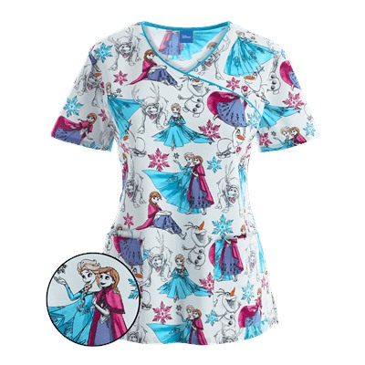 Cherokee Tooniforms Scrubs Frozen Party Print Top