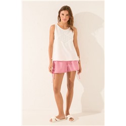 Camiseta tirantes 100% algodón blanco bordado