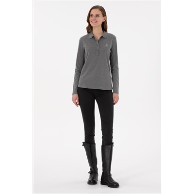 Kadın Antrasit Melanj Basic Polo Yaka Sweatshirt