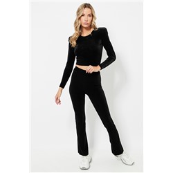 Pantalón flare de terciopelo cintura alta - Negro