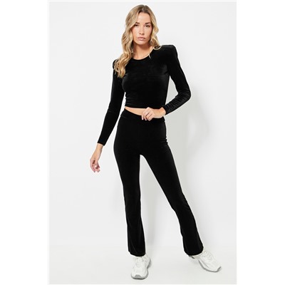 Pantalón flare de terciopelo cintura alta - Negro