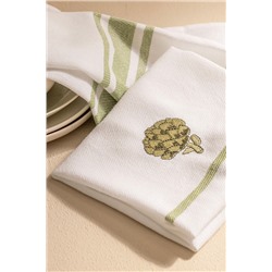 Artichaut 2'li Nakışlı Kurulama Bezi - Beyaz/Yeşil