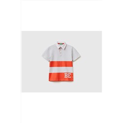 United Colors of BenettonErkek Çocuk Açık Gri Melanj Şerit Detaylı Polo T-shirt Gri Mix
