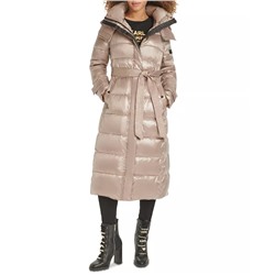 KARL LAGERFELD PARIS Karl Lagerfeld Womens Shine Hooded Belted Puffer Coat