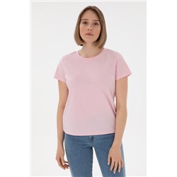 Kadın Açık Pembe Bisiklet Yaka Basic Tişört