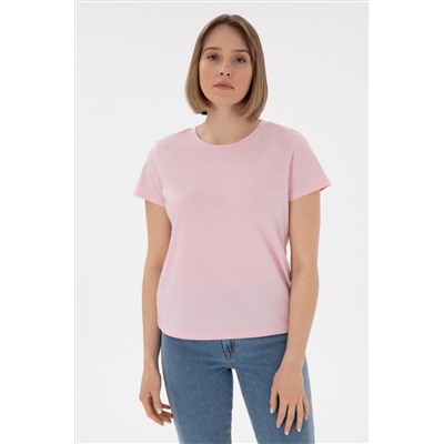 Kadın Açık Pembe Bisiklet Yaka Basic Tişört