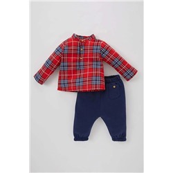 Defacto Erkek Bebek Kareli Kalın Sweatshirt Pantolon 2'li Takım B4239A5NV241mc