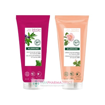 Klorane Cupuaçu Gel Douche Nutritif Feuille de Figuier + Crème Douche Nutritive Lait de Rose 2x200mlLot  × 2