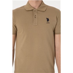 Erkek Slim Fit Polo Yaka Haki Basic Tişört