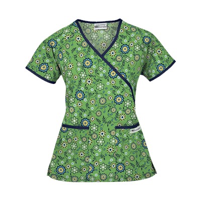 UA Spring Time Gecko Mock Wrap Print Scrub Top
