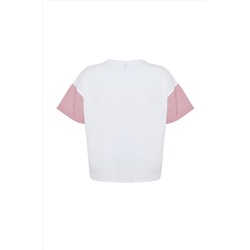 Kırmızı Çizgili Baskılı Oversize %100 PamukÖrme T-shirt TBBSS24BF00017