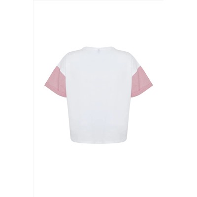 Kırmızı Çizgili Baskılı Oversize %100 PamukÖrme T-shirt TBBSS24BF00017