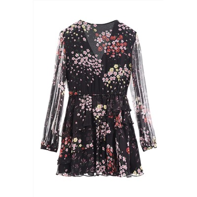 Vestido evasé Negro y rosa