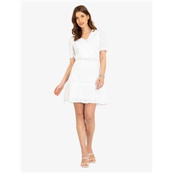 SHORT SLEEVE EYELET RUFFLE DRESS