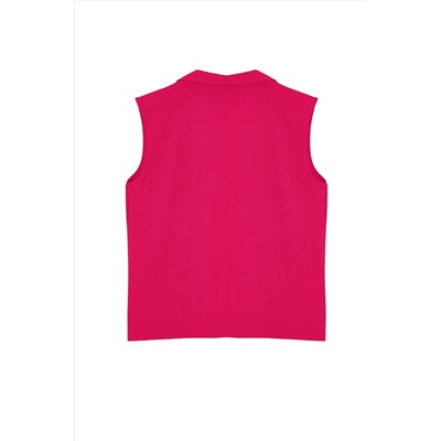 Pembe Fitted/Vücuda Oturan Polo Yaka Esnek Örme Büyük Beden Bluz TBBSS24AF00065