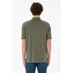 Erkek Regular Fit Polo Yaka Koyu Haki Basic Tişört